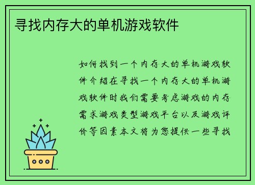 寻找内存大的单机游戏软件